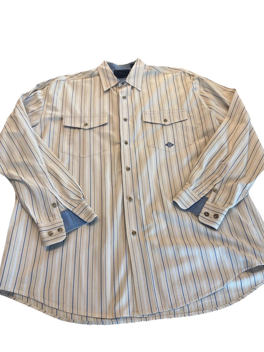 Vintage Roper Men’s Large 90s Button Down Yellow And Blue Stripes READ